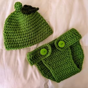 Handmade Baby Lime Hat & Diaper Cover
